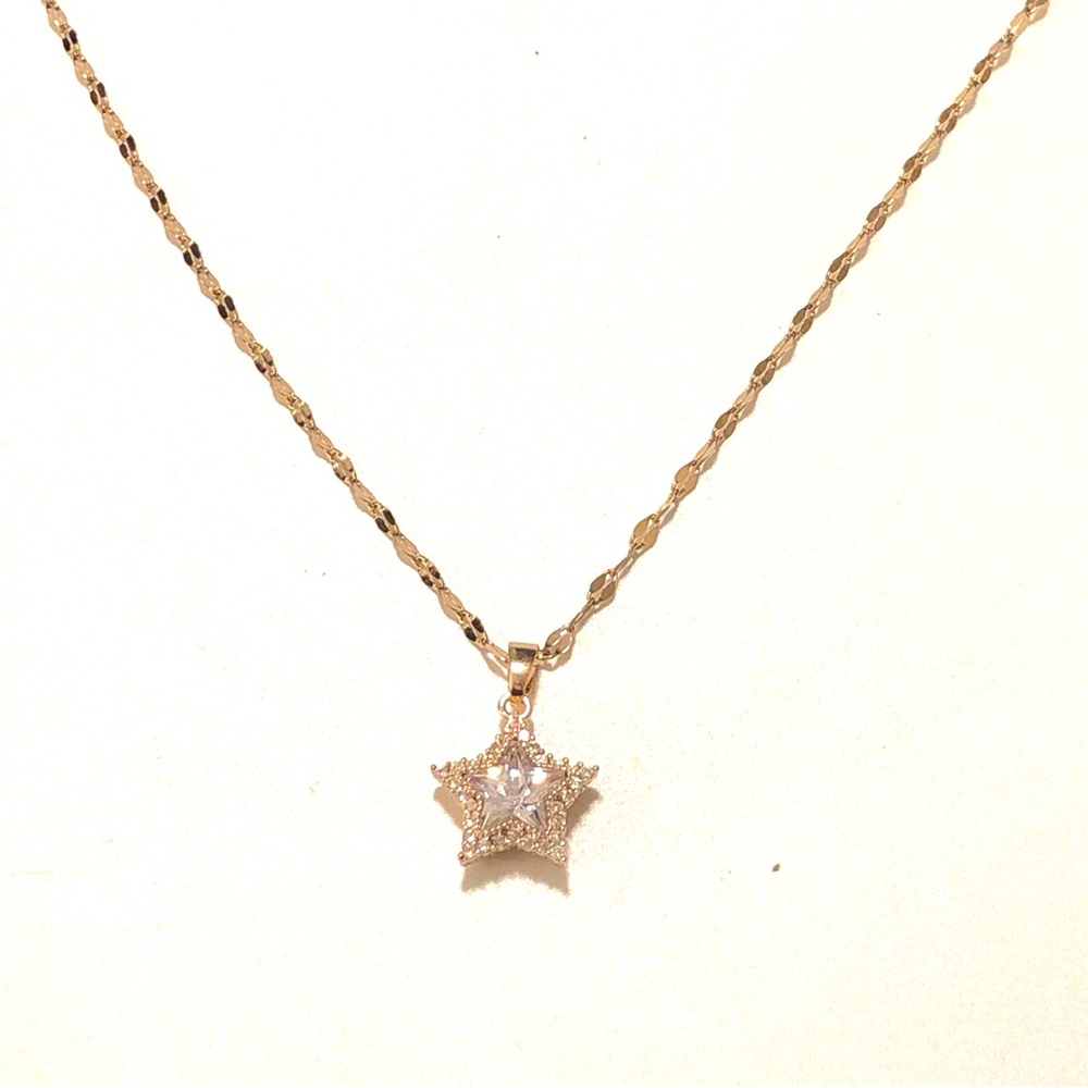 Rose Gold Stainless Steel Halo Star Pendant Necklace
